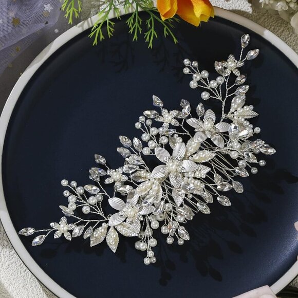 Wedding Hair Comb Pearl Crystal Flower Bridal Hair Accessories for Women Girls